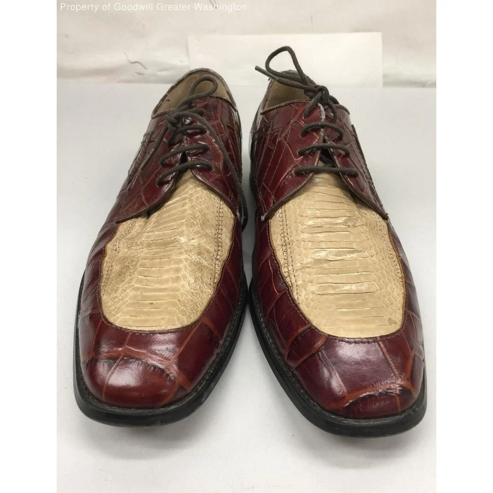 Stacy Adams Snakeskin Pattern Leather Men's Shoes 9.5 M Brown Dress